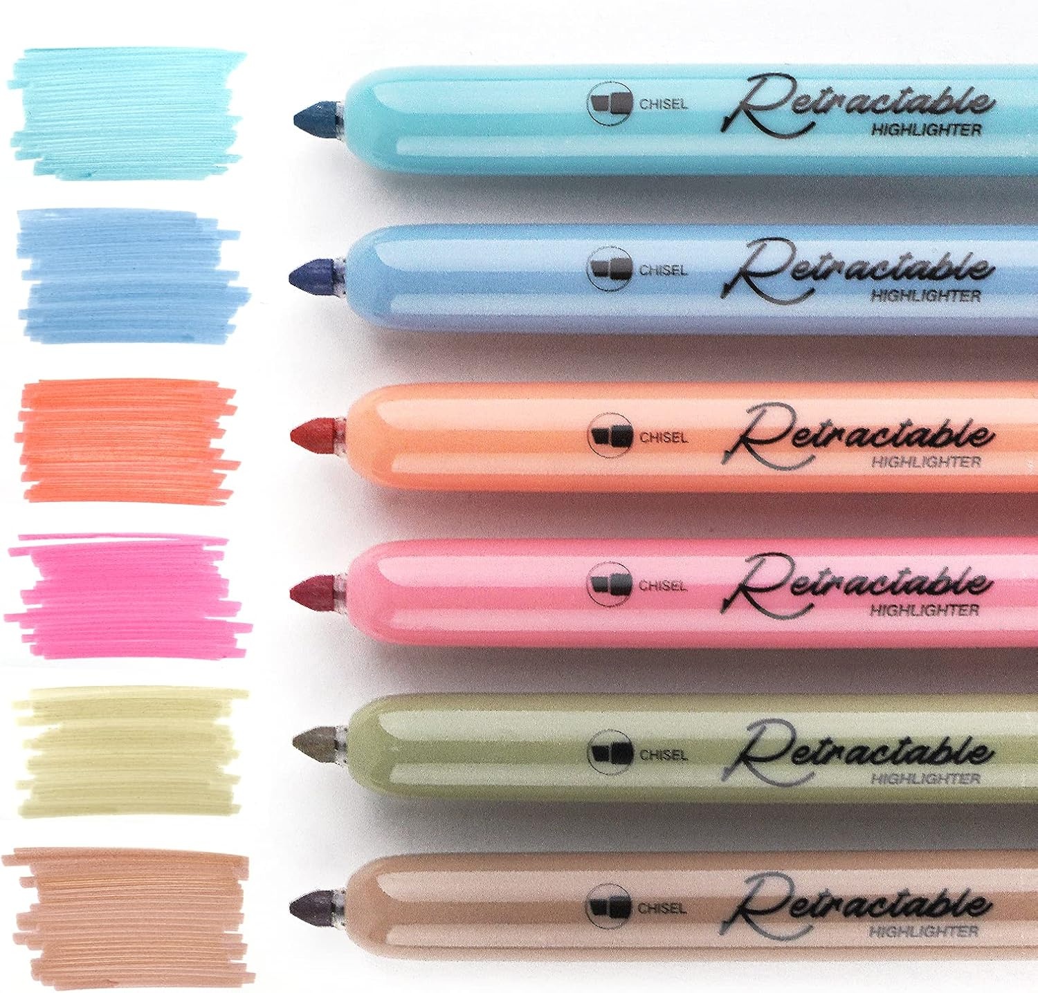 image:imageWRITECH Retractable Highlighters Assorted Colors Chisel Tip Click Aesthetic Highlighter Marker Pens Pack Multi Colored Ink No Bleed Smear for Highlighting Journaling 6ct VintageVintage