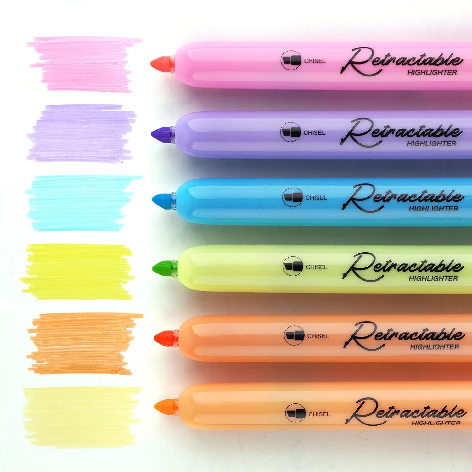 image:imageWRITECH Retractable Highlighters Assorted Colors Chisel Tip Click Aesthetic Highlighter Marker Pens Pack Multi Colored Ink No Bleed Smear for Highlighting Journaling 6ct VintagePastel