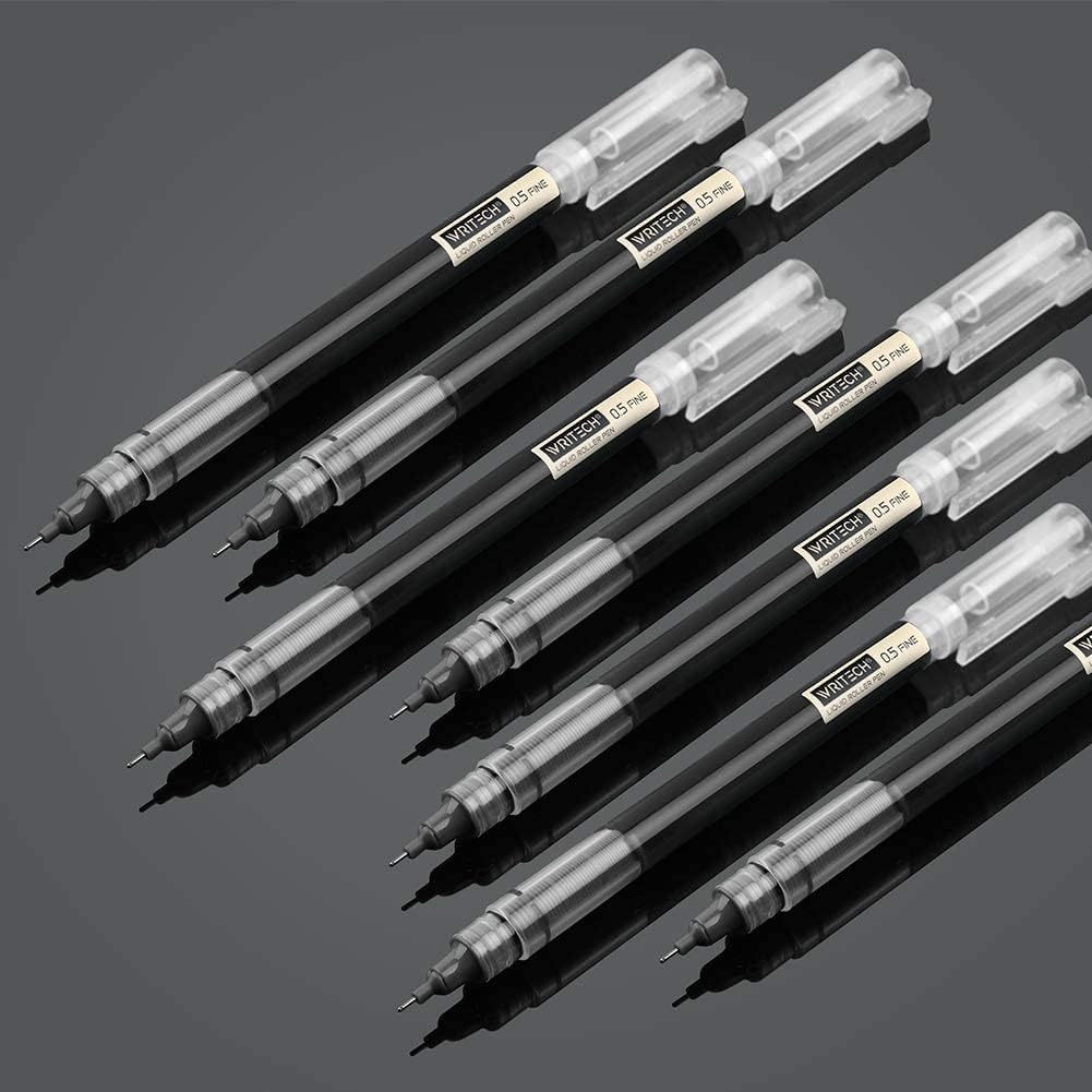 image:imageWRITECH Rolling Ball Pens Quick Dry Ink 05 mm Extra Fine Point Pens 10 Pcs Liquid Ink Pen Rollerball Pens Vintage Color10pack Black ink