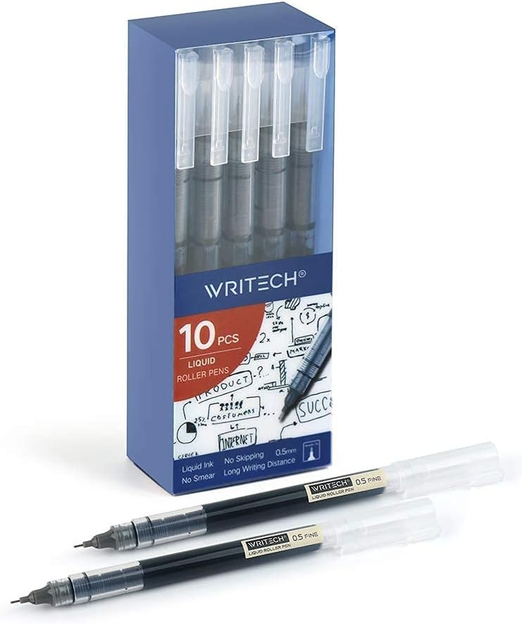 image:imageWRITECH Rolling Ball Pens Quick Dry Ink 05 mm Extra Fine Point Pens 10 Pcs Liquid Ink Pen Rollerball Pens Vintage Color10pack Black ink