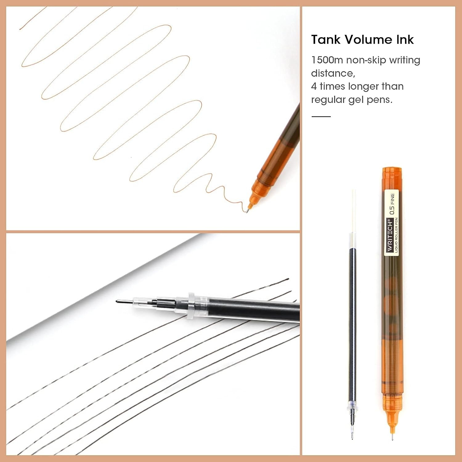 image:imageWRITECH Rolling Ball Pens Quick Dry Ink 05 mm Extra Fine Point Pens 10 Pcs Liquid Ink Pen Rollerball Pens Vintage Color10pack Multicolor ink
