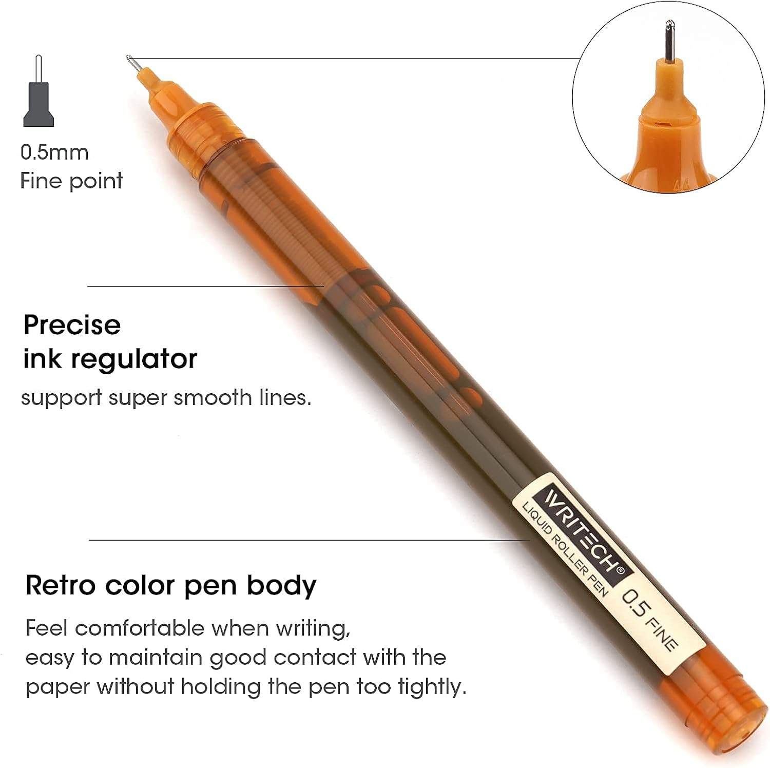 image:imageWRITECH Rolling Ball Pens Quick Dry Ink 05 mm Extra Fine Point Pens 10 Pcs Liquid Ink Pen Rollerball Pens Vintage Color10pack Multicolor ink