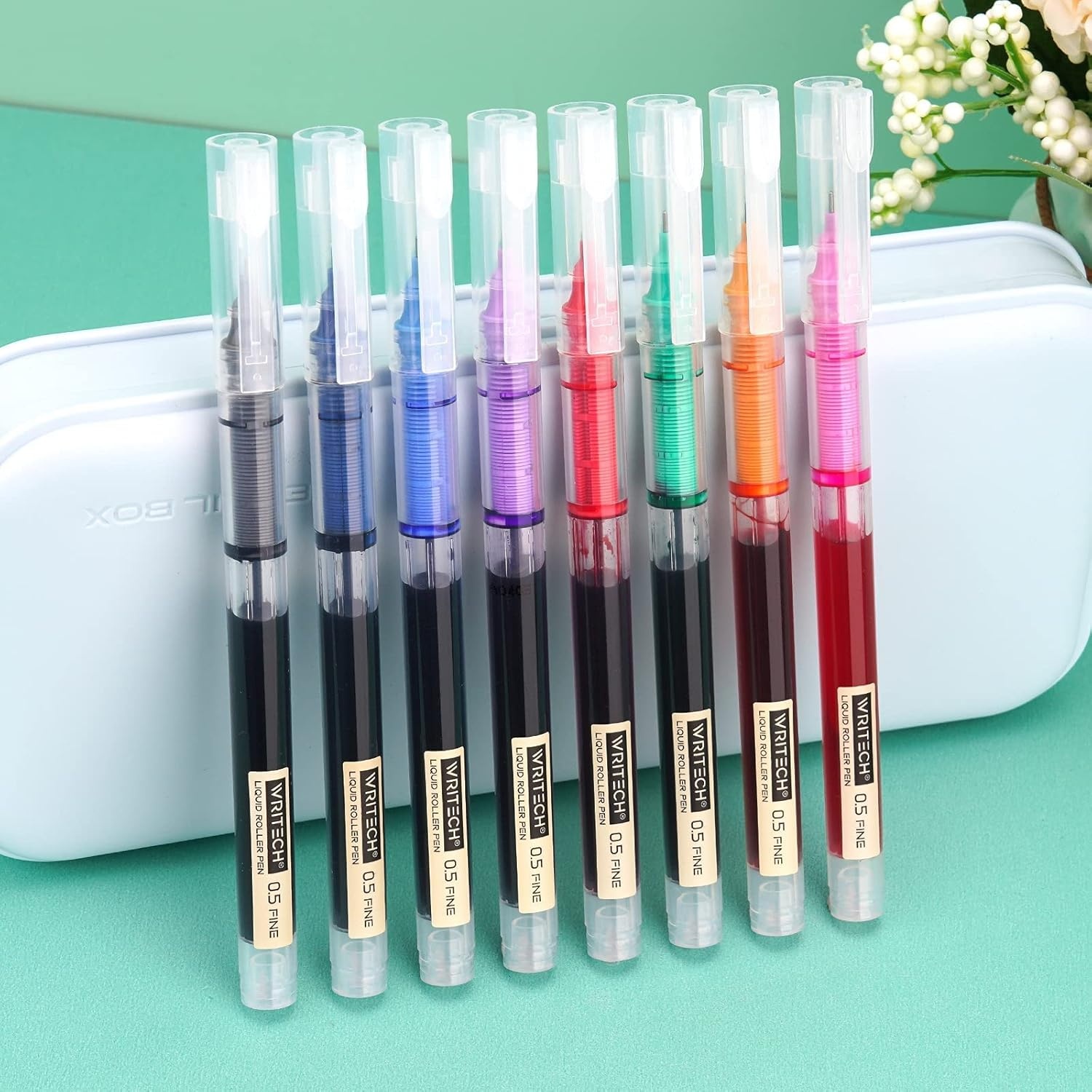 image:imageWRITECH Rolling Ball Pens Quick Dry Ink 05 mm Extra Fine Point Pens 10 Pcs Liquid Ink Pen Rollerball Pens Vintage Color10pack Multicolor ink