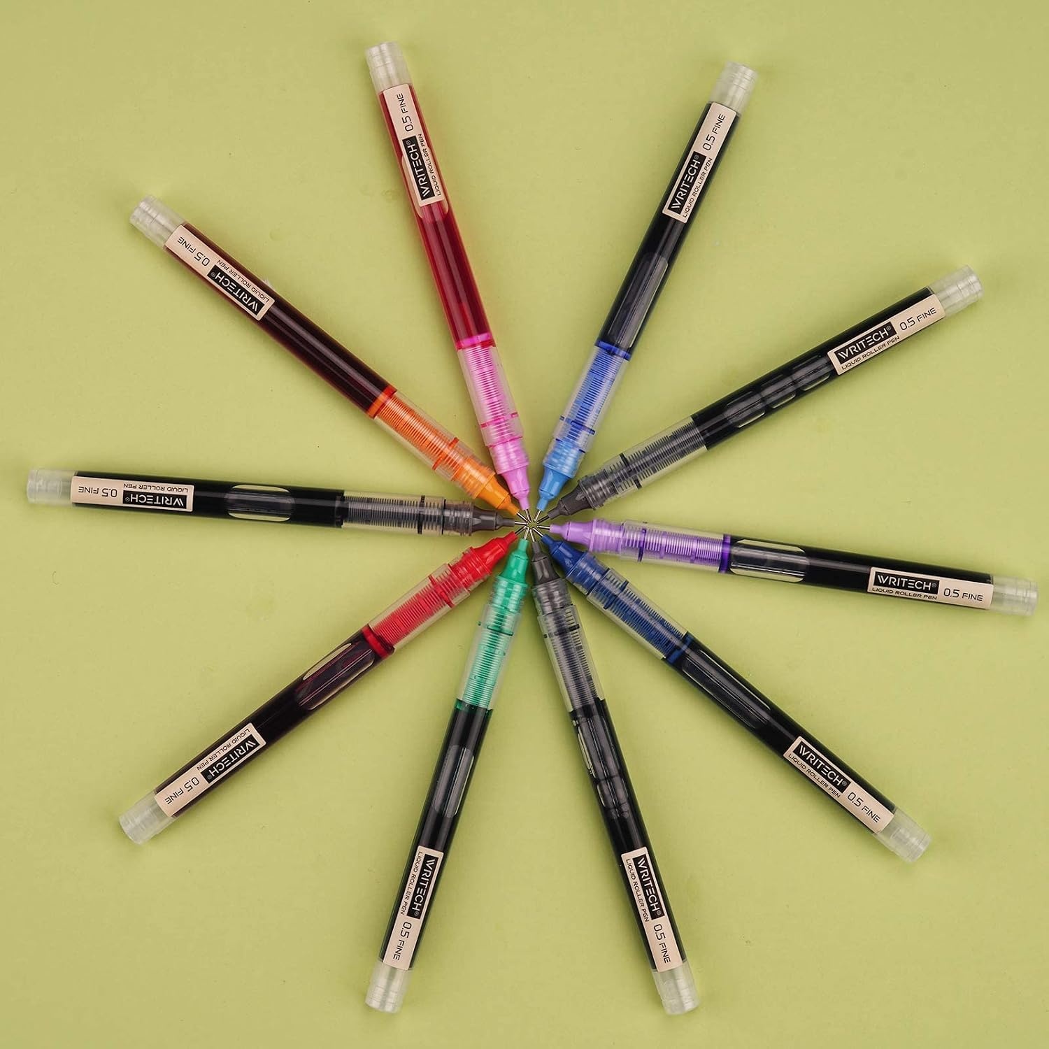 image:imageWRITECH Rolling Ball Pens Quick Dry Ink 05 mm Extra Fine Point Pens 10 Pcs Liquid Ink Pen Rollerball Pens Vintage Color10pack Multicolor ink