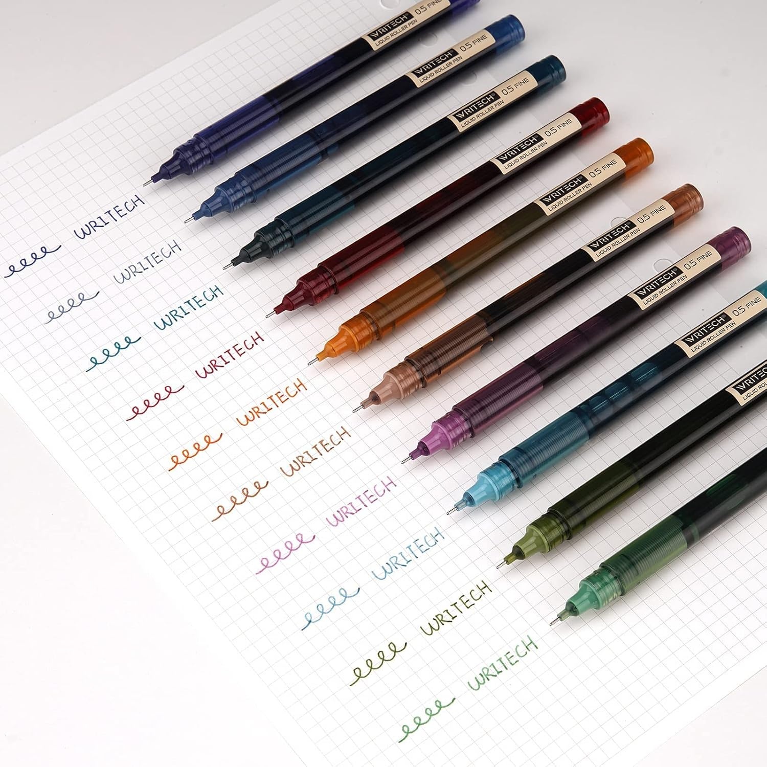 image:imageWRITECH Rolling Ball Pens Quick Dry Ink 05 mm Extra Fine Point Pens 10 Pcs Liquid Ink Pen Rollerball Pens Vintage Color10pack vintage color ink