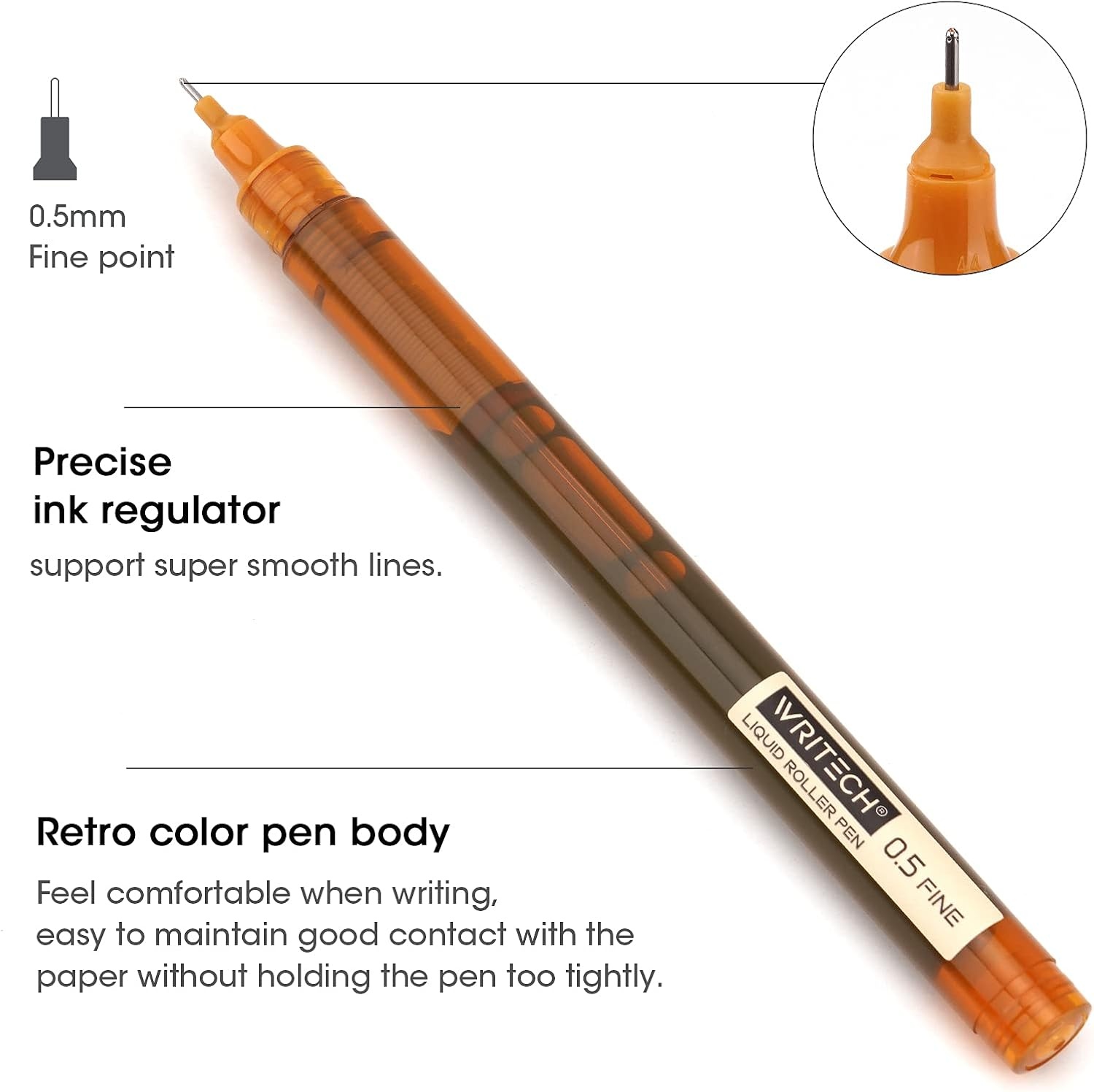 image:imageWRITECH Rolling Ball Pens Quick Dry Ink 05 mm Extra Fine Point Pens 10 Pcs Liquid Ink Pen Rollerball Pens Vintage Color10pack vintage color ink