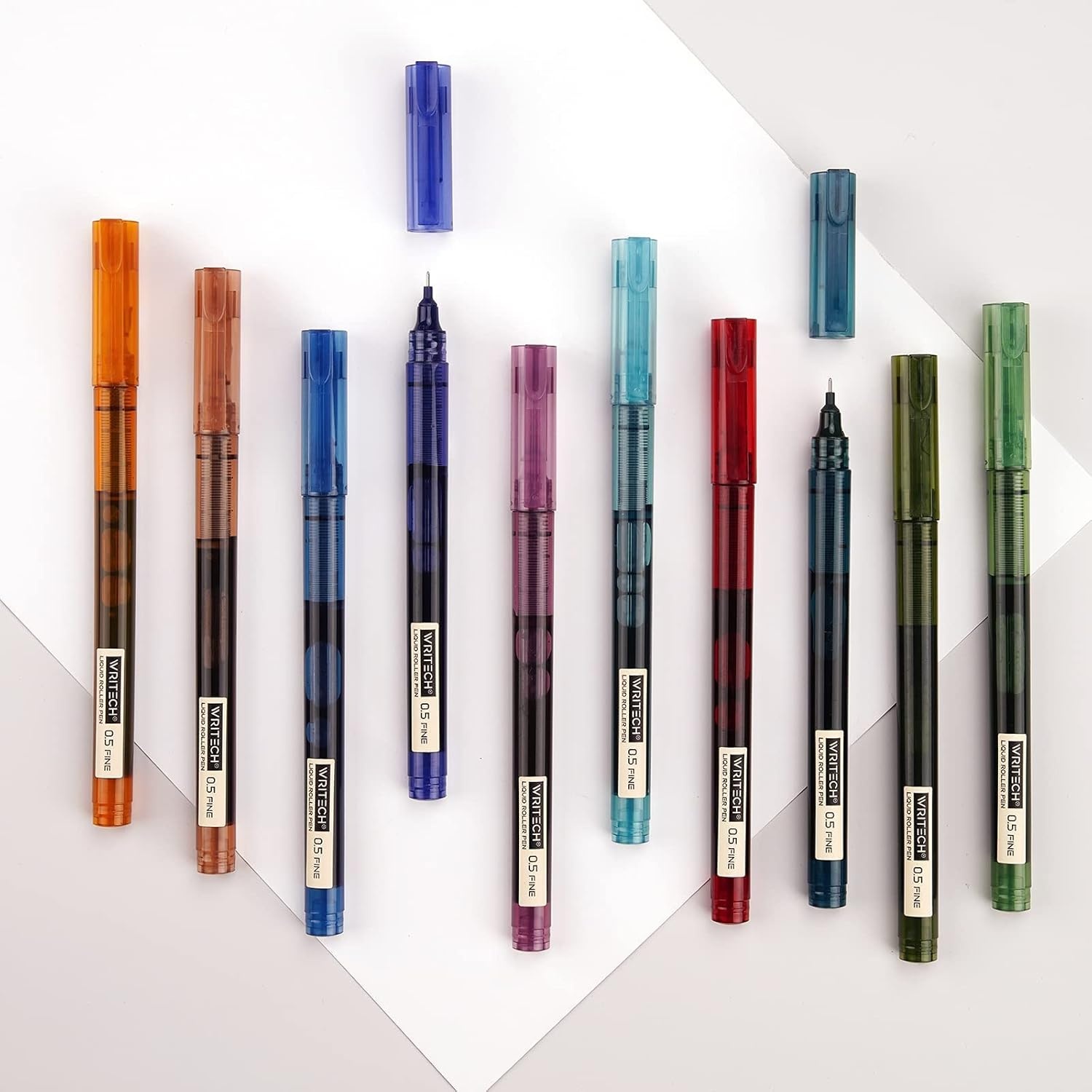 image:imageWRITECH Rolling Ball Pens Quick Dry Ink 05 mm Extra Fine Point Pens 10 Pcs Liquid Ink Pen Rollerball Pens Vintage Color10pack vintage color ink