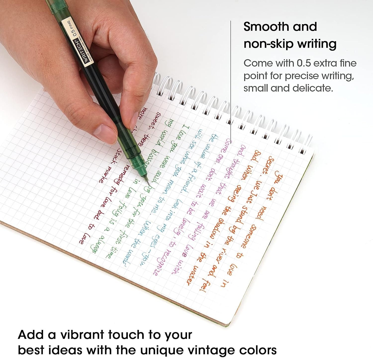 image:imageWRITECH Rolling Ball Pens Quick Dry Ink 05 mm Extra Fine Point Pens 10 Pcs Liquid Ink Pen Rollerball Pens Vintage Color10pack vintage color ink