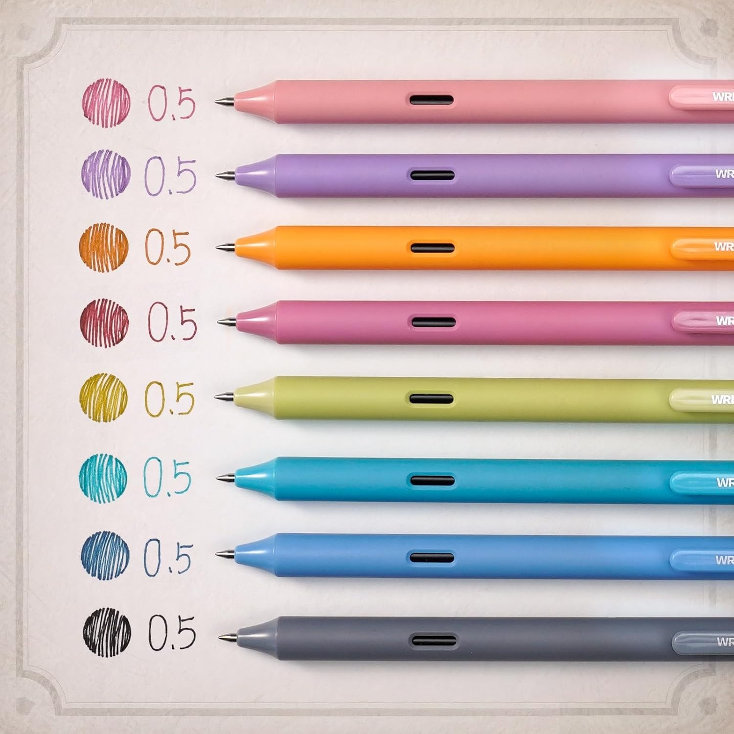 image:imageWritech Retractable Gel Ink Pens 8ct Black Ink 05mm Fine Point Tip Pen Comfort Grip Smooth Writing with Aesthetic Gradient Color Barrel for Journaling Note Taking Sketching No Bleed amp Smear8 Pcs Vintage Multicolor Ink