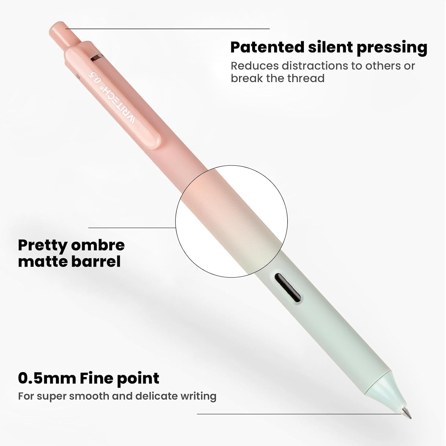 image:imageWritech Retractable Gel Ink Pens 8ct Black Ink 05mm Fine Point Tip Pen Comfort Grip Smooth Writing with Aesthetic Gradient Color Barrel for Journaling Note Taking Sketching No Bleed amp Smear4 Pcs Gradient Black Ink