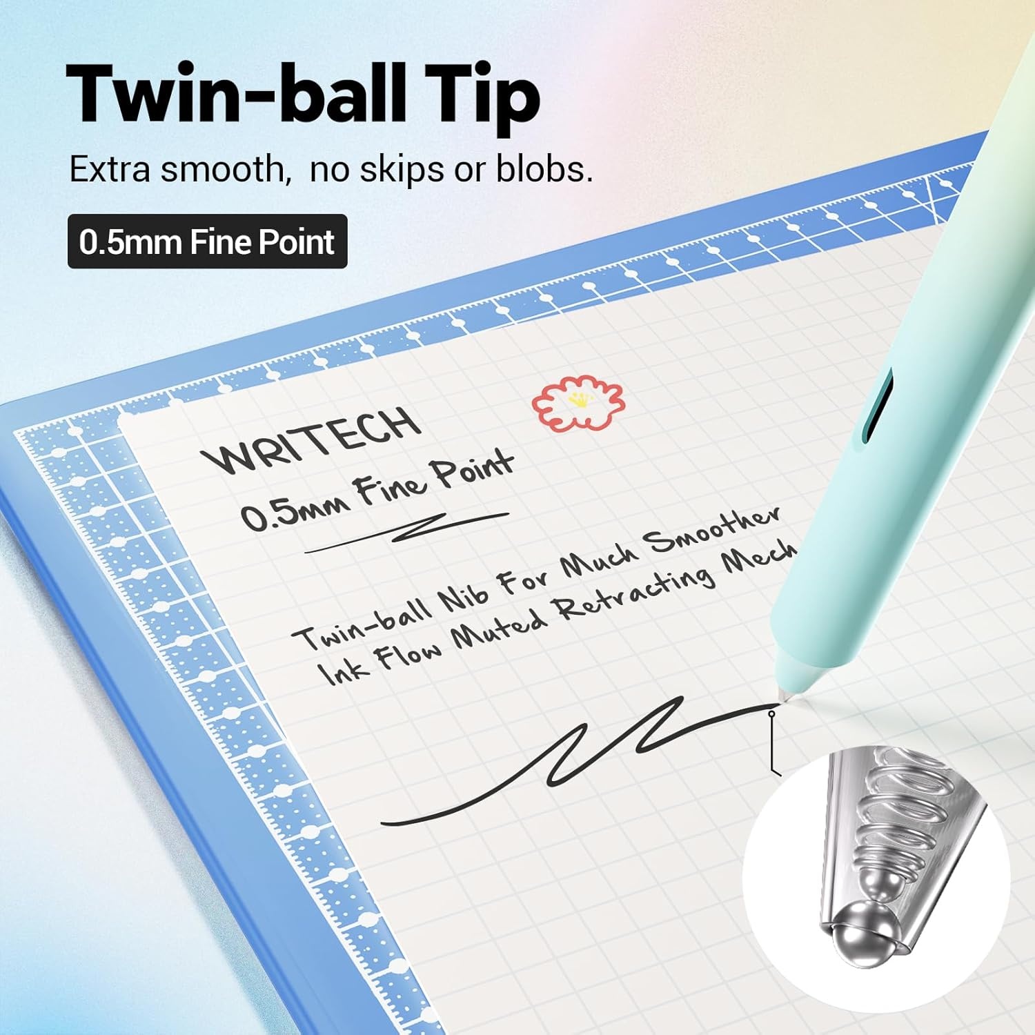 image:imageWritech Retractable Gel Ink Pens 8ct Black Ink 05mm Fine Point Tip Pen Comfort Grip Smooth Writing with Aesthetic Gradient Color Barrel for Journaling Note Taking Sketching No Bleed amp Smear8 Pcs Gradient Black Ink
