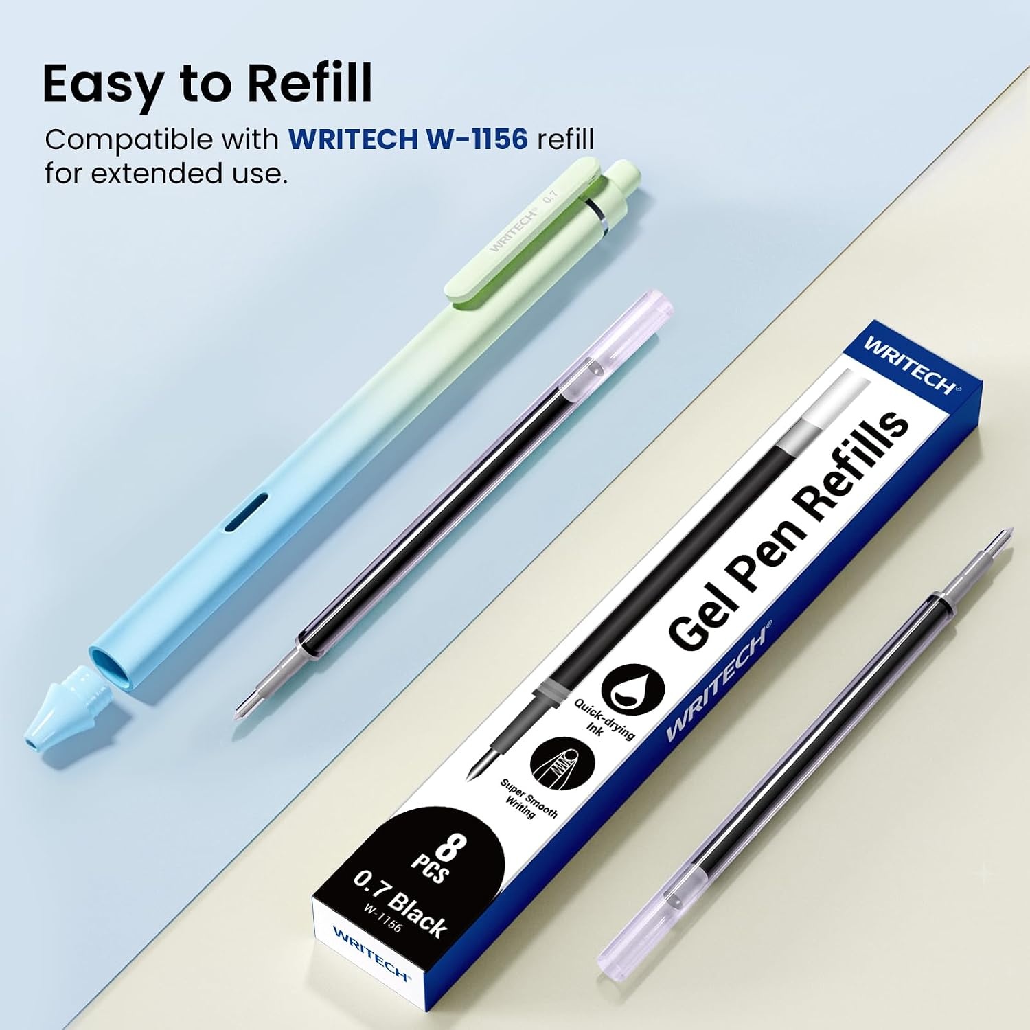 image:imageWritech Retractable Gel Ink Pens 8ct Black Ink 05mm Fine Point Tip Pen Comfort Grip Smooth Writing with Aesthetic Gradient Color Barrel for Journaling Note Taking Sketching No Bleed amp SmearMulticolor