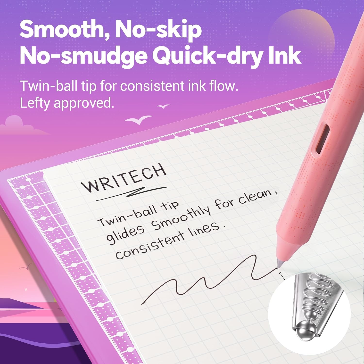 image:imageWritech Retractable Gel Ink Pens 8ct Black Ink 05mm Fine Point Tip Pen Comfort Grip Smooth Writing with Aesthetic Gradient Color Barrel for Journaling Note Taking Sketching No Bleed amp Smear8 Pcs Retrowave