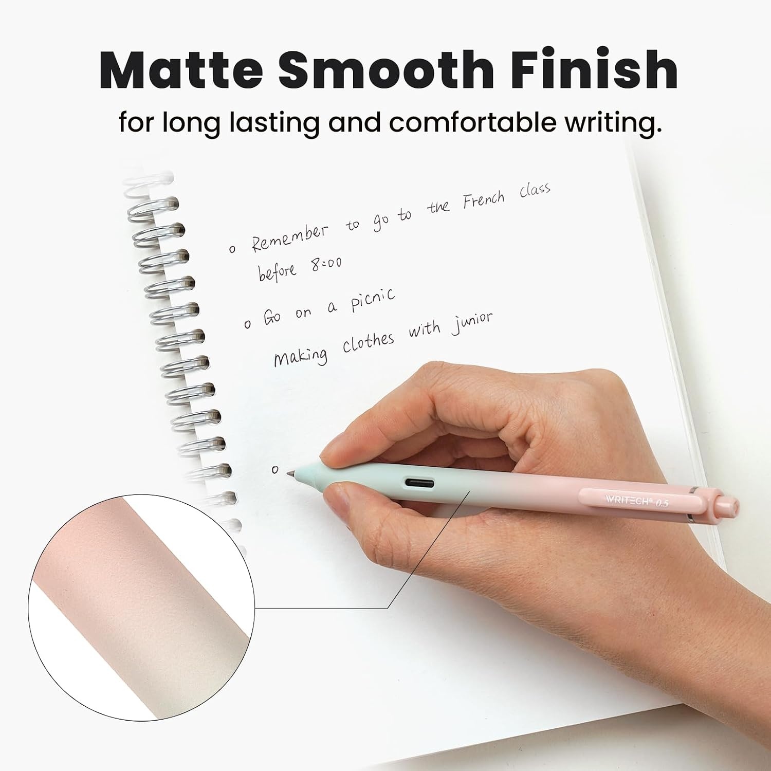 image:imageWritech Retractable Gel Ink Pens 8ct Black Ink 05mm Fine Point Tip Pen Comfort Grip Smooth Writing with Aesthetic Gradient Color Barrel for Journaling Note Taking Sketching No Bleed amp Smear4 Pcs Gradient Black Ink