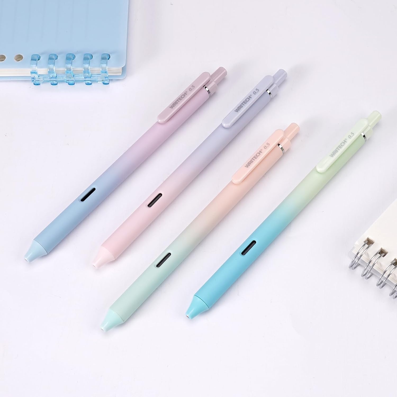image:imageWritech Retractable Gel Ink Pens 8ct Black Ink 05mm Fine Point Tip Pen Comfort Grip Smooth Writing with Aesthetic Gradient Color Barrel for Journaling Note Taking Sketching No Bleed amp Smear4 Pcs Gradient Black Ink