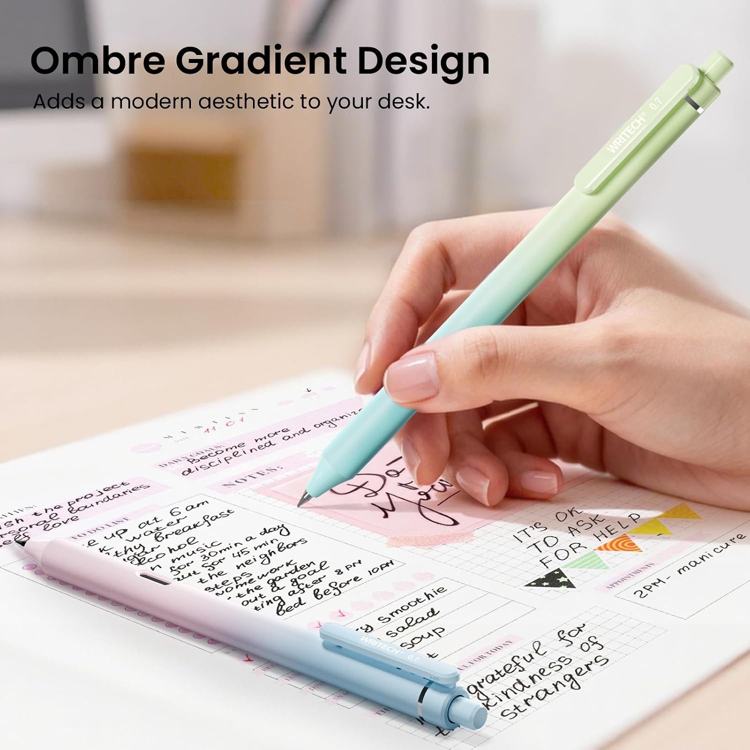 image:imageWritech Retractable Gel Ink Pens 8ct Black Ink 05mm Fine Point Tip Pen Comfort Grip Smooth Writing with Aesthetic Gradient Color Barrel for Journaling Note Taking Sketching No Bleed amp SmearMulticolor