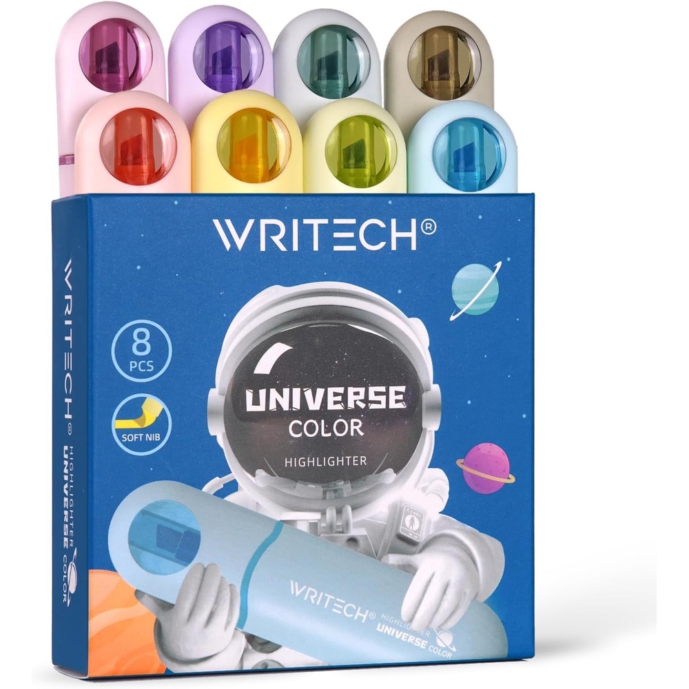 image:imageWRITECH Aesthetic Chisel Tip Highlighters Assorted Pastel Colors Cute Marker Pens Soft Tip Multi Colored No Bleed Smear Water Based Bible Highlighter Set for Underline Highlighting Journaling 8ct