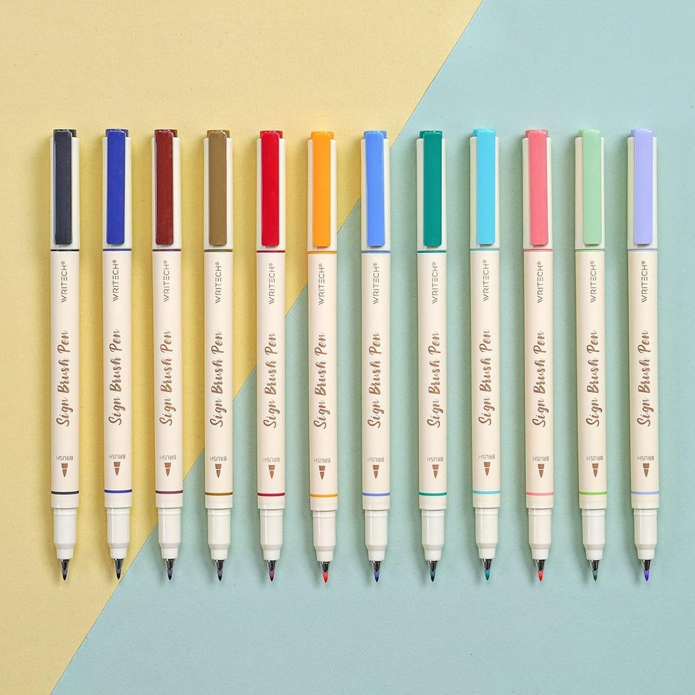 image:imageWRITECH Brush Tip Marker Pens Artist Markers Flexible Tip Water Based 12ct Assorted Colors for Journaling Adult Coloring Hand Lettering Calligraphy Drawing Vibrant ColoredMulticolor