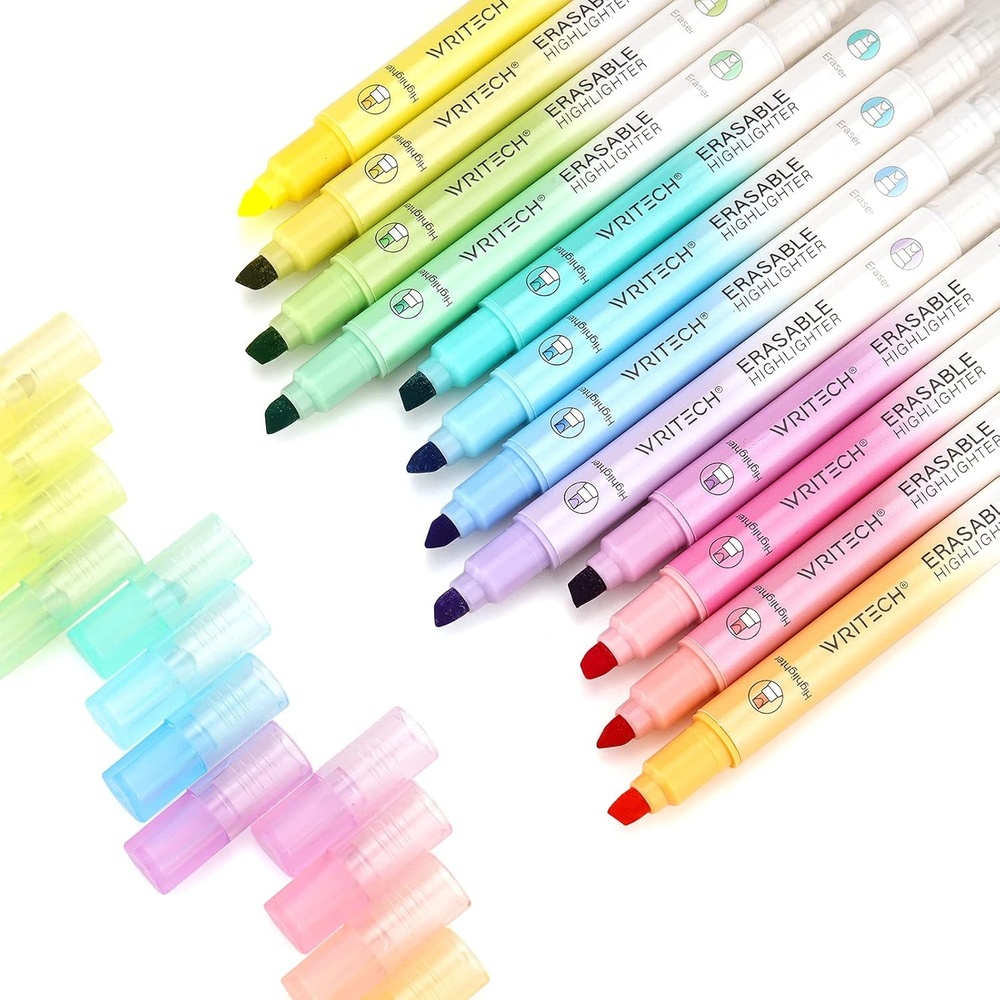 image:imageWRITECH Erasable Highlighters Chisel Tip Smooth Writing No Bleed Double Head Highlighter for Highlighting and Marking Assorted Colors 12 Count12