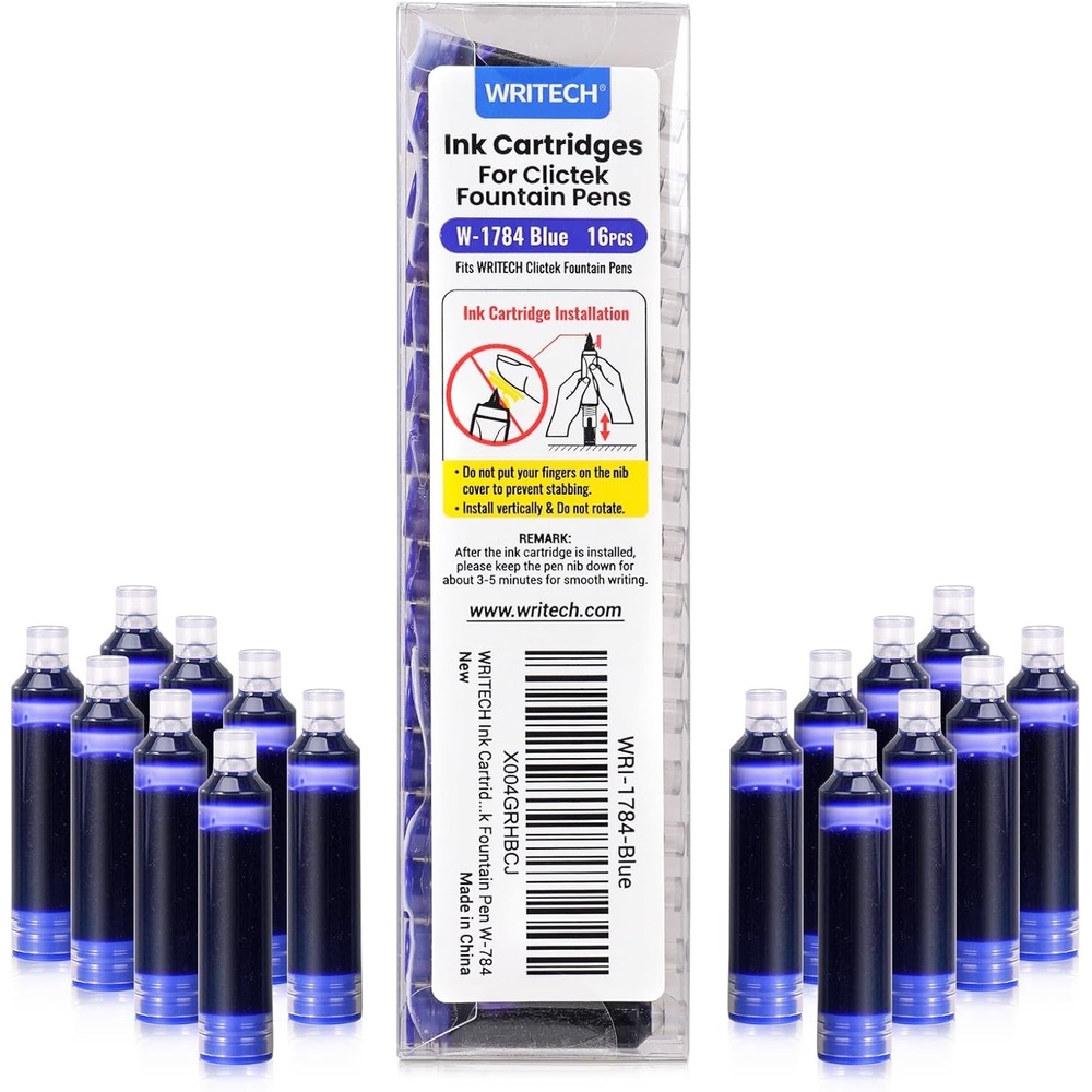 image:imageWRITECH Fountain Pen Fine Nib Retractable Black Ink Pens Set Includes 5 Ink Cartridges Smooth Writing for Calligraphy Sketching Journaling Gift Purple16ct Blue Cartridges