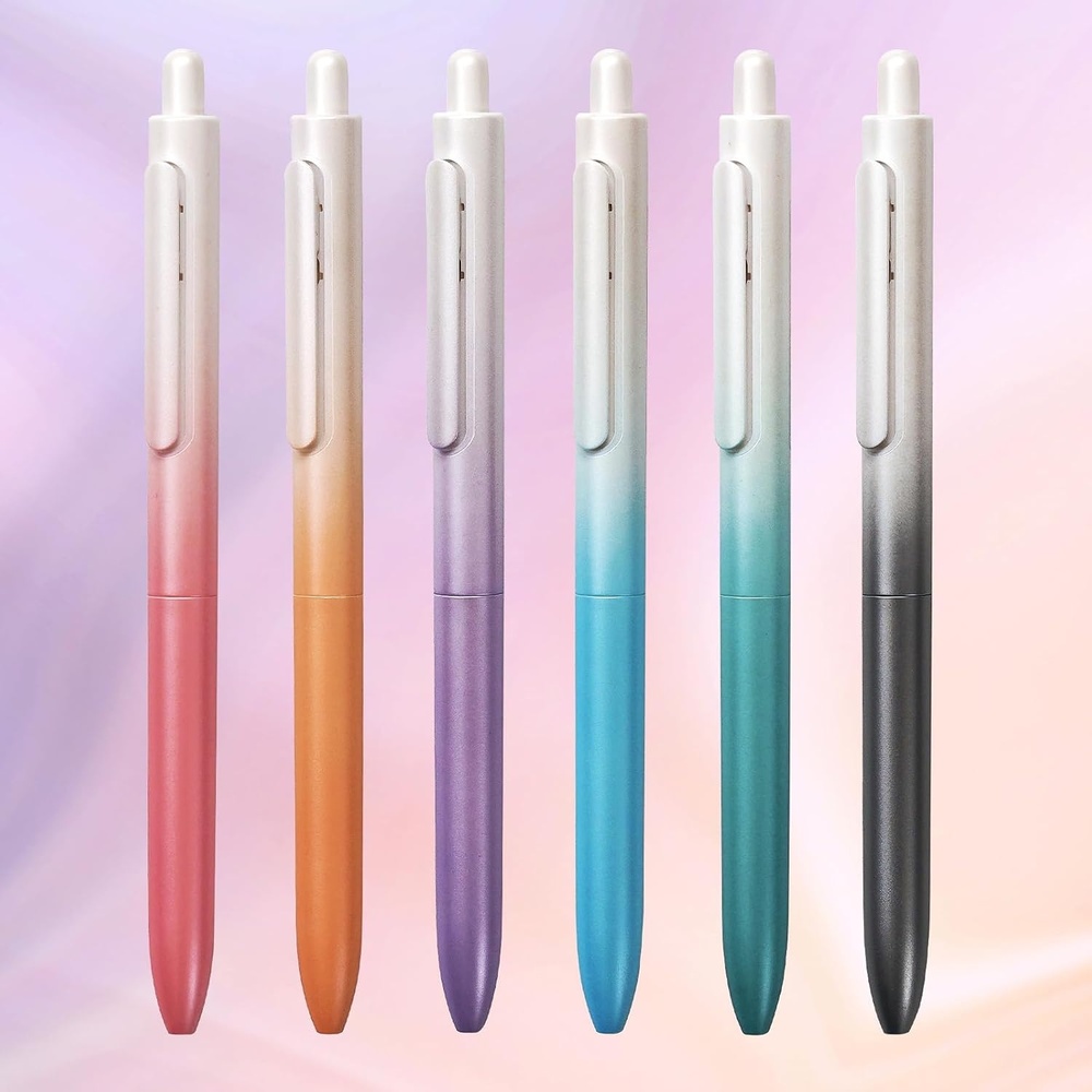 image:imageWRITECH Gel Pens Assorted Colors 05mm Fine Point Retractable Multi Colored Ink 6ct Smooth Writing No Bleed with Aesthetic Gradient Color Pen Barrel for Journaling Coloring Drawing