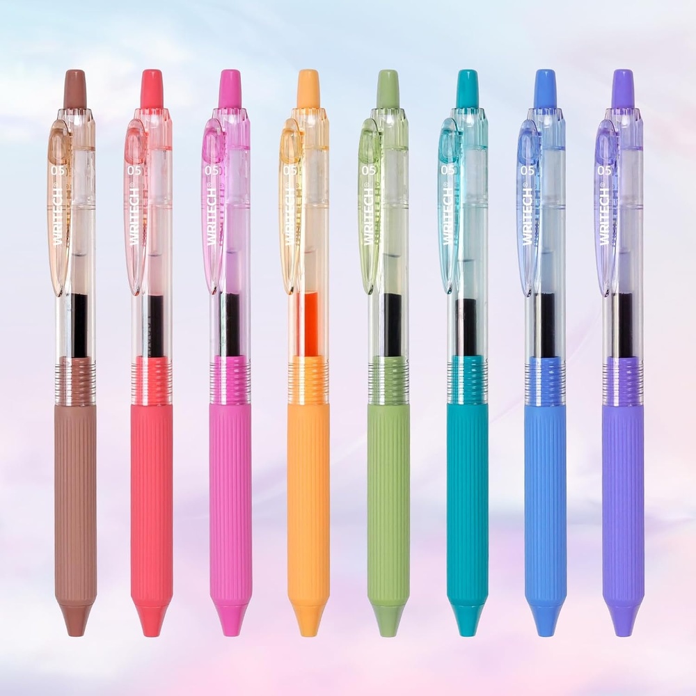 image:imageWRITECH Gel Pens Fine Point 05mm Multicolor Ink Retractable 8ct Smooth Writing No Smear for Journaling Drawing Note Taking Silent Click Assorted Colored Pen Set 8ct Juice colorMulticolor
