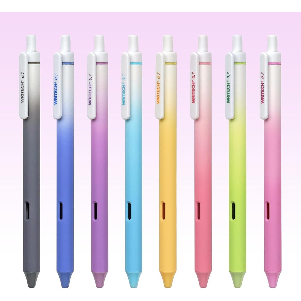 image:imageWRITECH Gel Pens Fine Point Retractable Assorted Color Ink Pen Smooth Writing 8ct Multi Colored 07mm Medium Point for Journaling Coloring No Bleed amp Smudge amp Smear Gradient Barrel1 Count Pack of 8