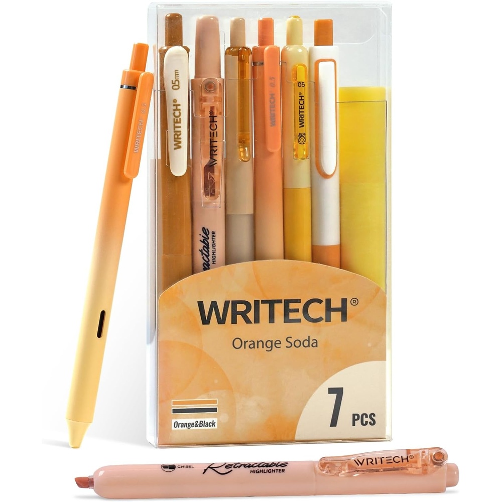 image:imageWRITECH Gel Pens Journaling Highlighters Journal Set Aesthetic Assorted Pastel Color Ink 05mm Fine Point Retractable 07mm Black Pen Smooth Writing Drawing No Bleed 7ct PurpleOrange