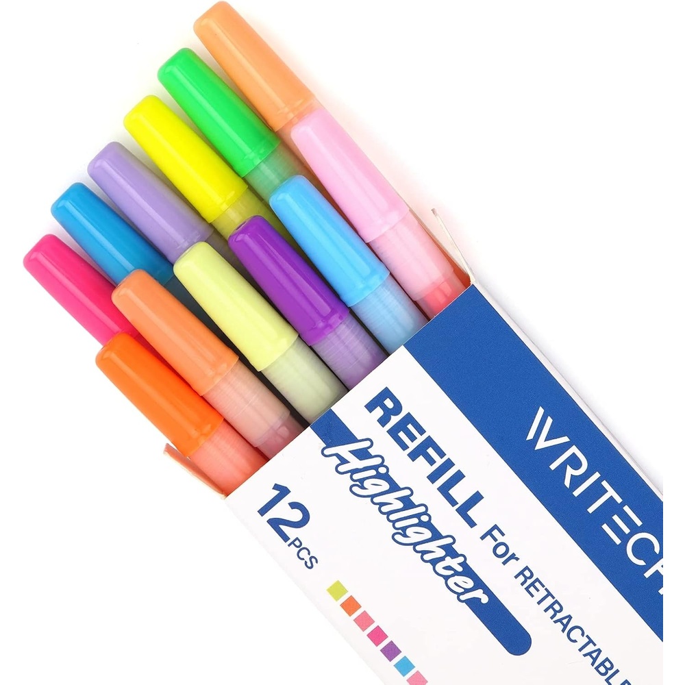 image:imageWRITECH Highlighter Refills Assorted Colors Chisel Tip No Smear 12ct NeutralNeonPastel