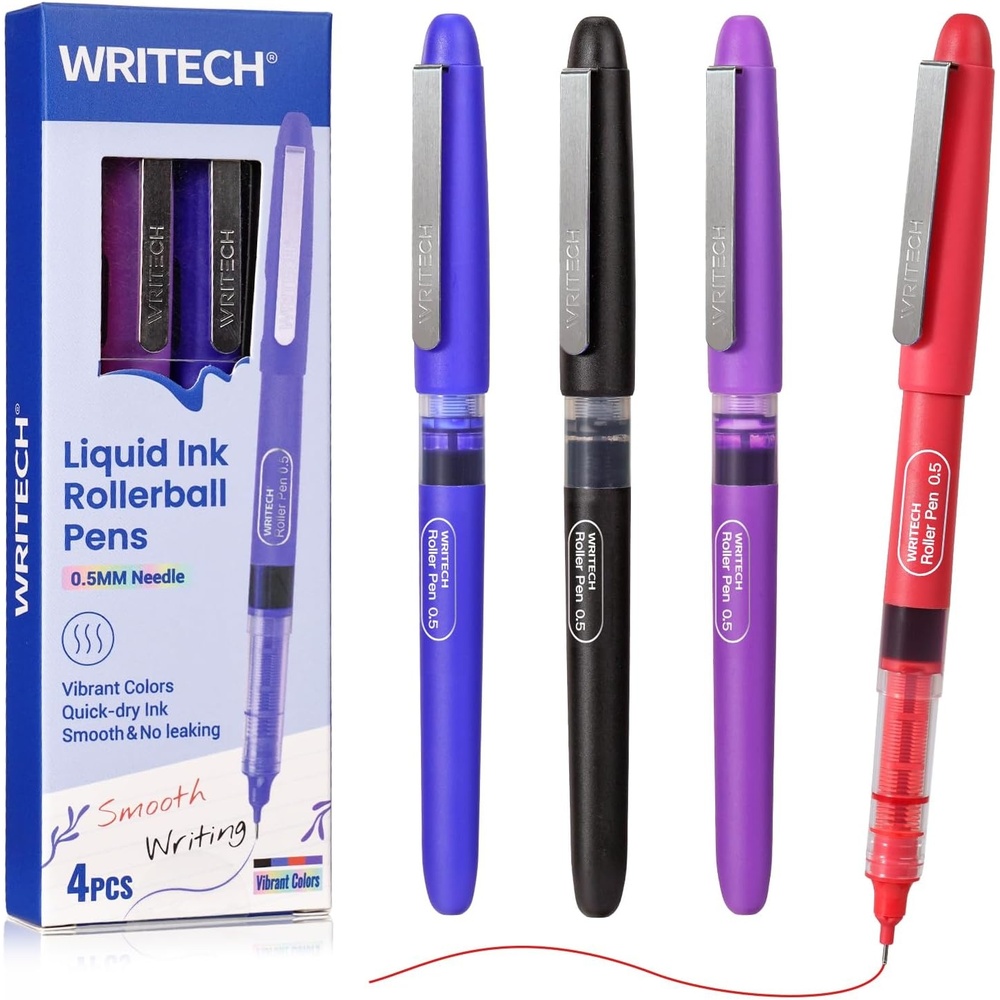 image:imageWRITECH Liquid Ink Rollerball 05mm Extra Fine Point Smooth Writing Quick Dry Roller Pens 8 Assorted Colors for Journaling Drawing amp Sketching Vintage4ct Multicolor