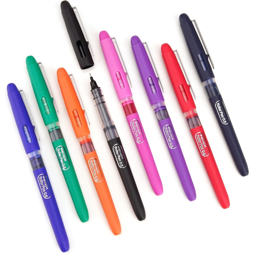 image:imageWRITECH Liquid Ink Rollerball 05mm Extra Fine Point Smooth Writing Quick Dry Roller Pens 8 Assorted Colors for Journaling Drawing amp Sketching VintageMulticolor