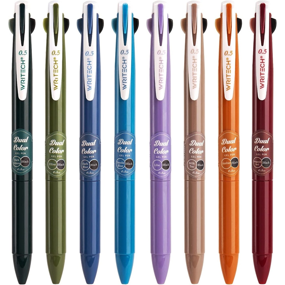 image:imageWRITECH Multi Colored Gel Pens 05mm 2 in 1 Assorted Color Ink Fine Point Tip Aesthetic Retractable Pen Smooth Writing No Bleed For Journaling Coloring Drawing 8ctVintageBlack