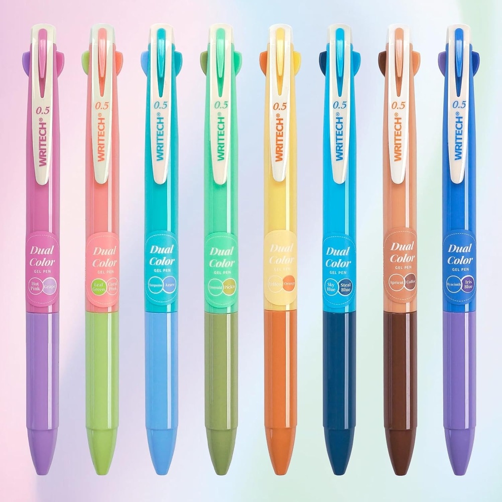 image:imageWRITECH Multi Colored Gel Pens 05mm 2 in 1 Assorted Color Ink Fine Point Tip Aesthetic Retractable Pen Smooth Writing No Bleed For Journaling Coloring Drawing 8ctMulti Scenery Colors