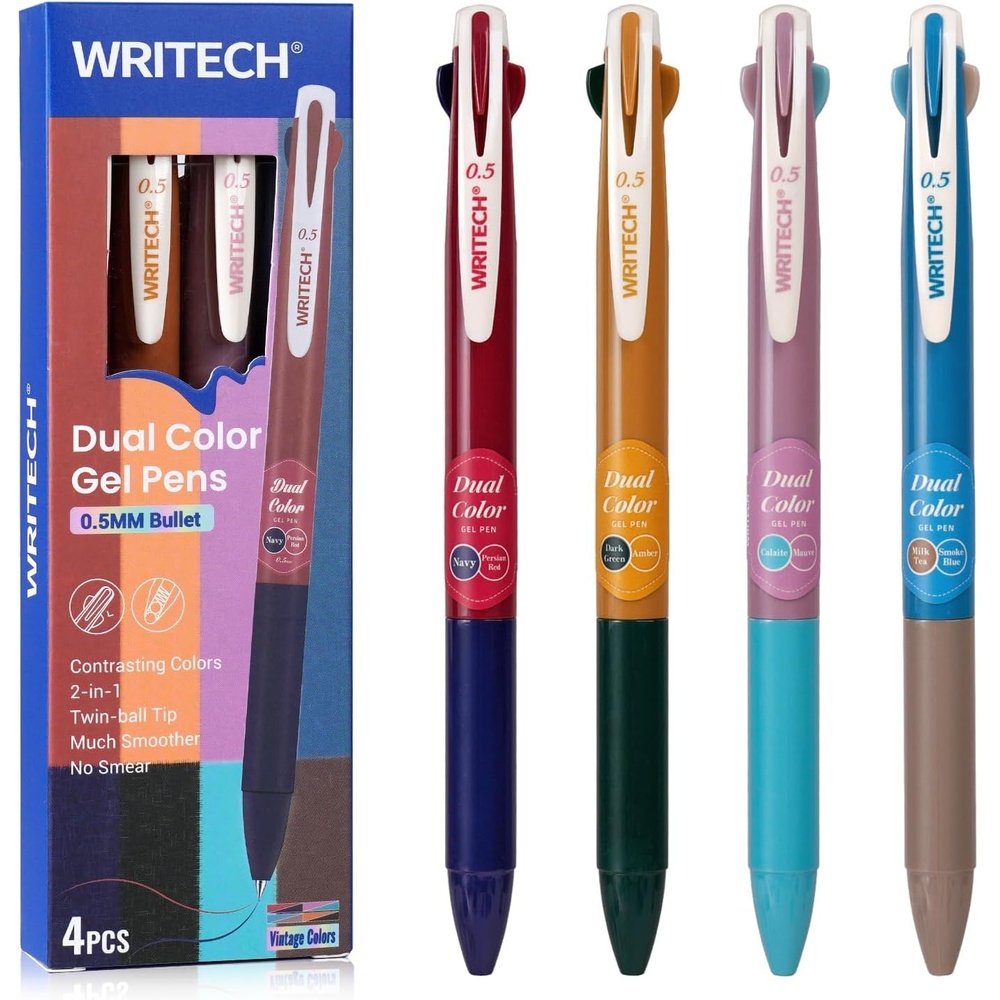 image:imageWRITECH Multi Colored Gel Pens 05mm 2 in 1 Assorted Color Ink Fine Point Tip Aesthetic Retractable Pen Smooth Writing No Bleed For Journaling Coloring Drawing 8ct4 Pcs Multicolor