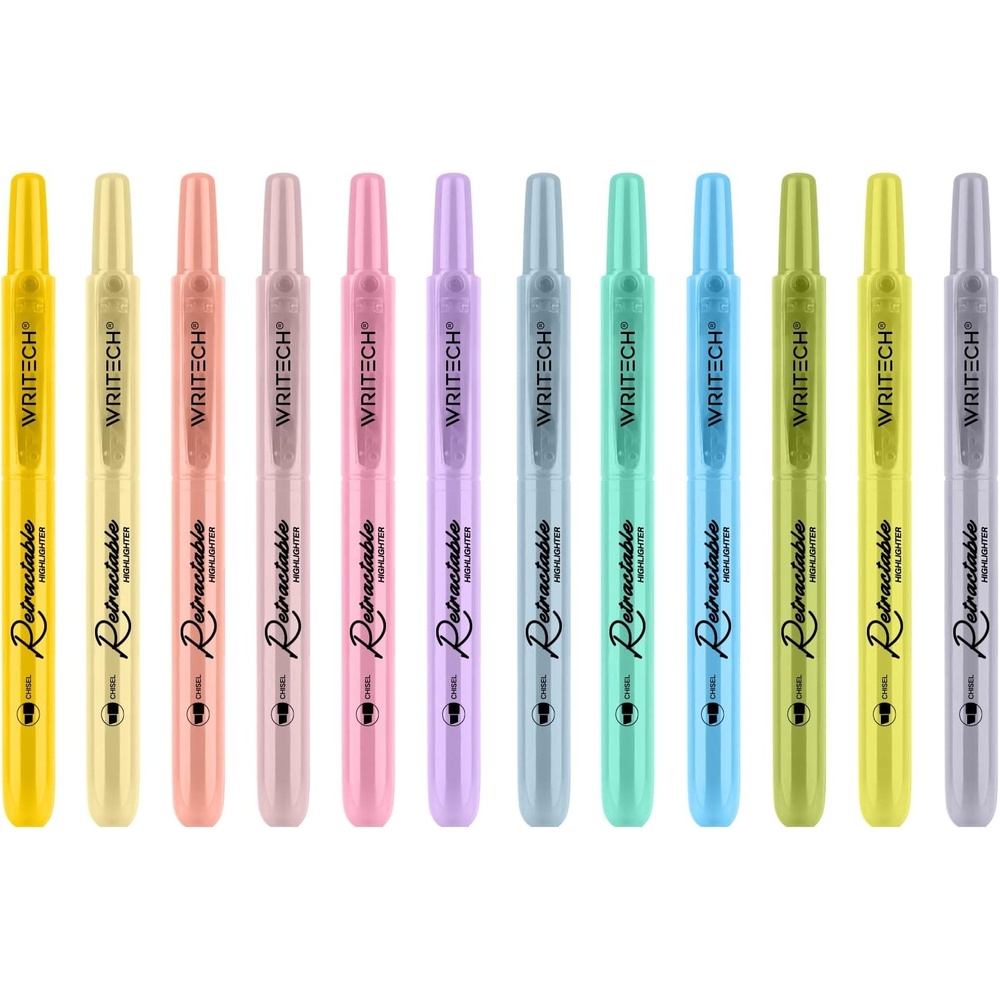 image:imageWRITECH Retractable Bible Highlighters Assorted Pastel Colors No Bleed Aesthetic Marker Pen Chisel Tip 12 PackBible Set