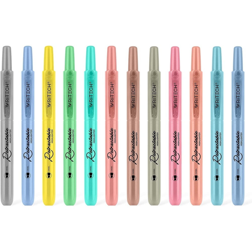 image:imageWRITECH Retractable Bible Highlighters Assorted Pastel Colors No Bleed Aesthetic Marker Pen Chisel Tip 12 PackMildVintage