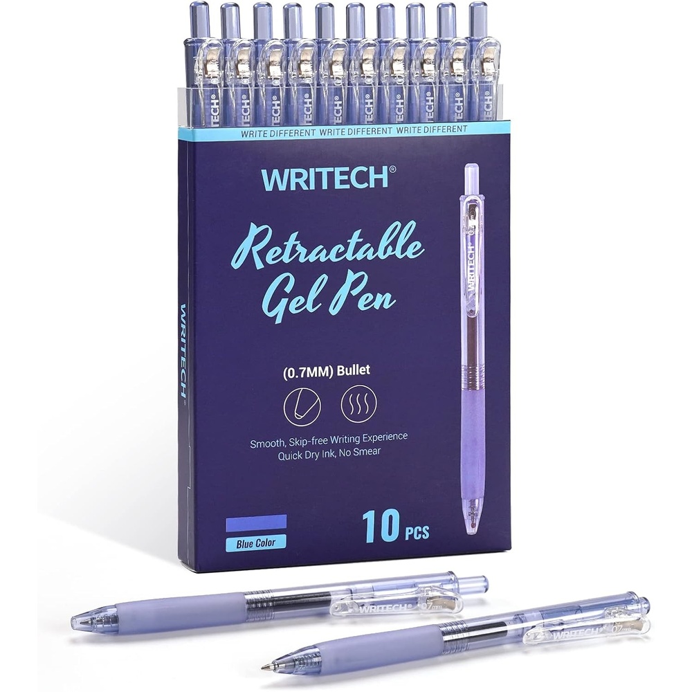 image:imageWRITECH Retractable Gel Ink Pens 07mm Medium Point BlueInk Color Pen for Journaling Smooth Writing Fine Tip Quickdry Ink No Bleed Set 10ct