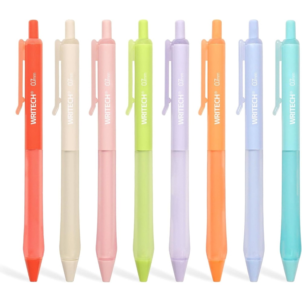 image:imageWRITECH Retractable Gel Ink Pens Fine Point 07mm Assorted Color Soft Grip 8ct No Bleed amp Smear Extra Smooth Writing Bullet Tip Colored Pen Set for Journaling ColoringMulticolor