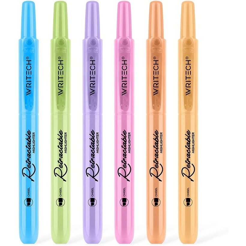 image:imageWRITECH Retractable Highlighters Assorted Colors Chisel Tip Click Aesthetic Highlighter Marker Pens Pack Multi Colored Ink No Bleed Smear for Highlighting Journaling 6ct VintagePastel