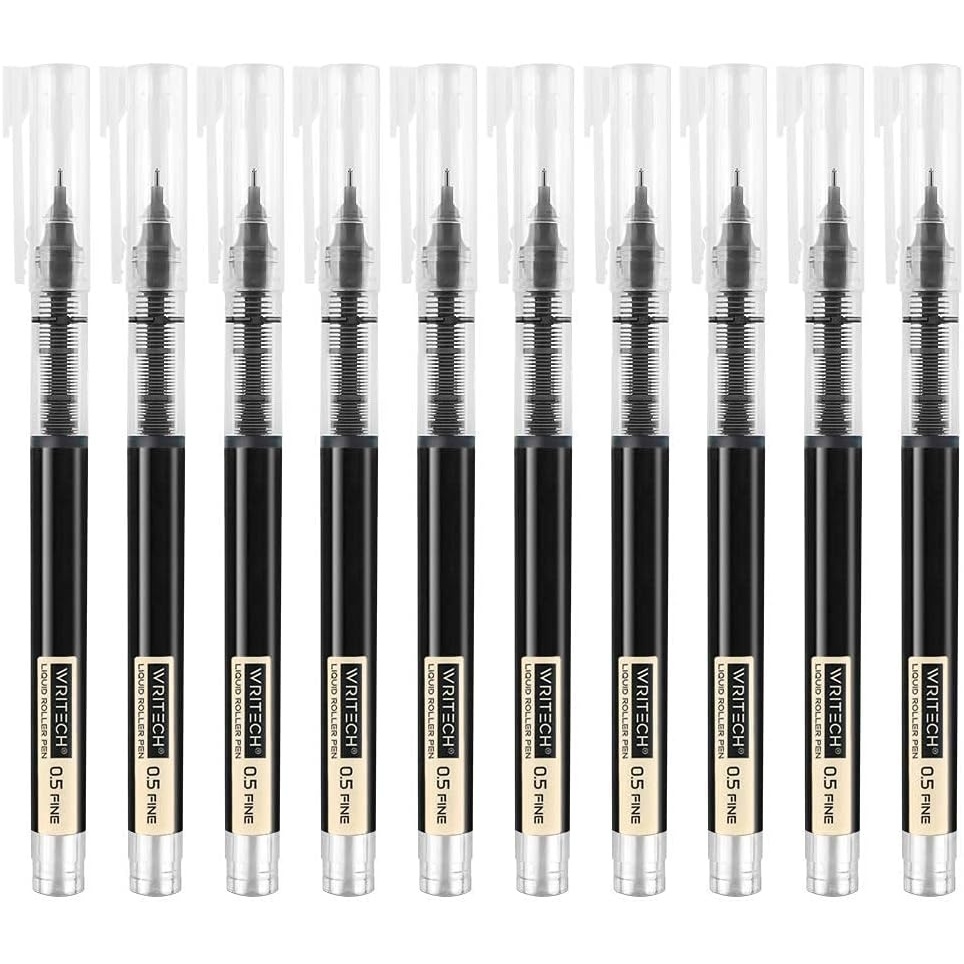 image:imageWRITECH Rolling Ball Pens Quick Dry Ink 05 mm Extra Fine Point Pens 10 Pcs Liquid Ink Pen Rollerball Pens Vintage Color10pack Black ink