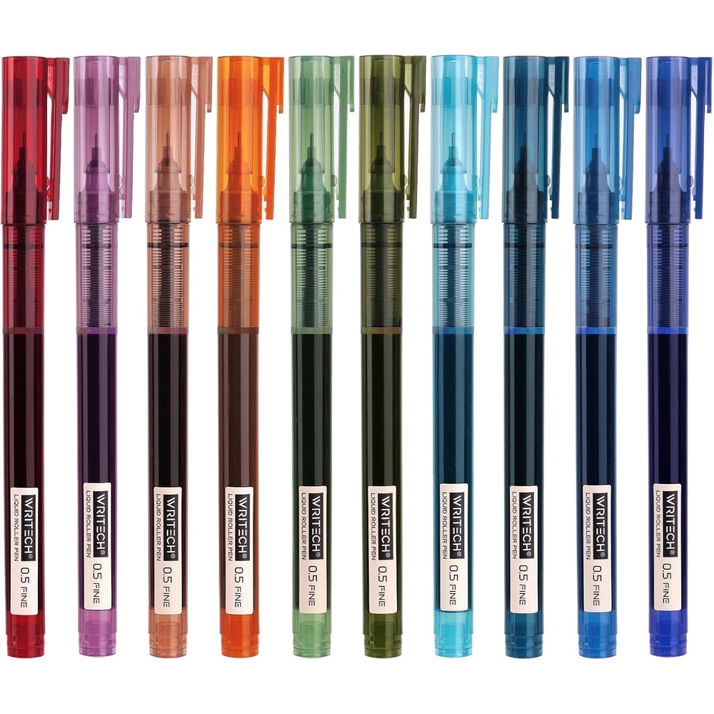 image:imageWRITECH Rolling Ball Pens Quick Dry Ink 05 mm Extra Fine Point Pens 10 Pcs Liquid Ink Pen Rollerball Pens Vintage Color10pack vintage color ink
