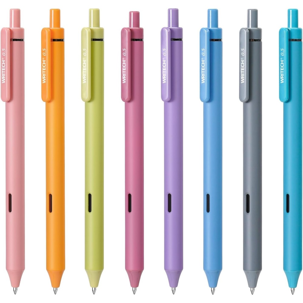 image:imageWritech Retractable Gel Ink Pens 8ct Black Ink 05mm Fine Point Tip Pen Comfort Grip Smooth Writing with Aesthetic Gradient Color Barrel for Journaling Note Taking Sketching No Bleed amp Smear8 Pcs Vintage Multicolor Ink