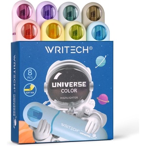 image:imageWRITECH Aesthetic Chisel Tip Highlighters Assorted Pastel Colors Cute Marker Pens Soft Tip Multi Colored No Bleed Smear Water Based Bible Highlighter Set for Underline Highlighting Journaling 8ct