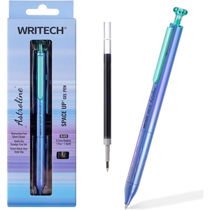 image:imageWRITECH Astroline Gel Pen 07mm Metal Barrel Fine Point Pen Black Ink 1ct with 1 Refill Retractable No Smear Silent Clicker Smooth Writing GreenBlue