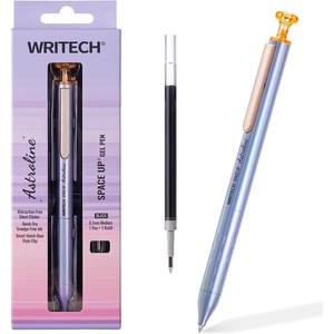 image:imageWRITECH Astroline Gel Pen 07mm Metal Barrel Fine Point Pen Black Ink 1ct with 1 Refill Retractable No Smear Silent Clicker Smooth Writing GreenPurple