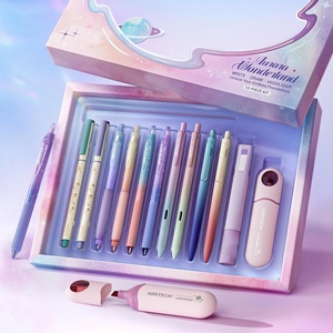image:imageWRITECH Aurora Gel Ink Pens Wonderland Journaling Pens Set Gradient Barrels Black Ink Pens Pastel Highlighters Brush Markers No Bleed Smooth Writing Drawing Gift for Friends 12ct