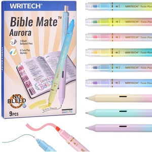 image:imageWRITECH Bible Mate Journaling Set No Bleed Bible Highlighters amp 07mm Black Ink Ballpoint Pens FastDrying Ink Pastel Colors Highlighter Journaling Kit 9ctMulticolor10mm