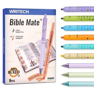 image:imageWRITECH Bible Mate Journaling Set No Bleed Bible Highlighters amp 07mm Black Ink Ballpoint Pens FastDrying Ink Pastel Colors Highlighter Journaling Kit 9ctMulticolor07mm