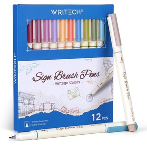 image:imageWRITECH Brush Tip Marker Pens Artist Markers Flexible Tip Water Based 12ct Assorted Colors for Journaling Adult Coloring Hand Lettering Calligraphy Drawing Vibrant ColoredVintage