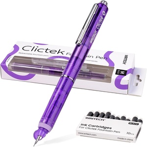 image:imageWRITECH Clictek Fountain Pen Retractable Medium Nib Black Ink Includes 10 Refillable Cartridges No Leaking Smooth Writing Perfect for Office Journaling Beginners Gift
